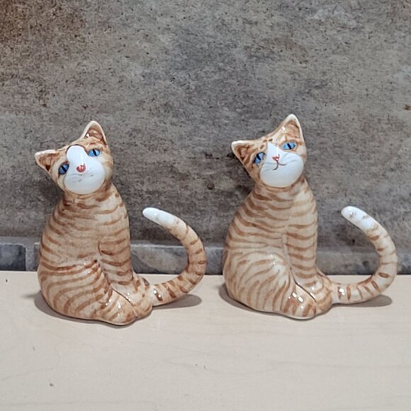 Vintage Pair Bone China Orange Tabby Cat Figurine - Picture 1 of 11